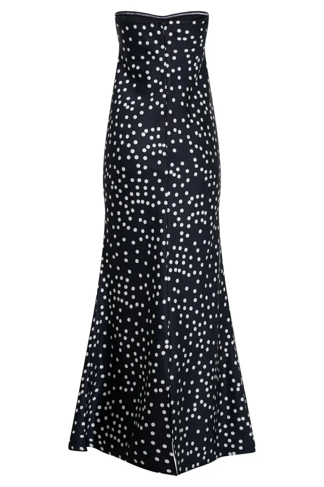 Women Meshki Dresses Claudette Strapless Satin Maxi Dress 8211 Black Polka Dot Print