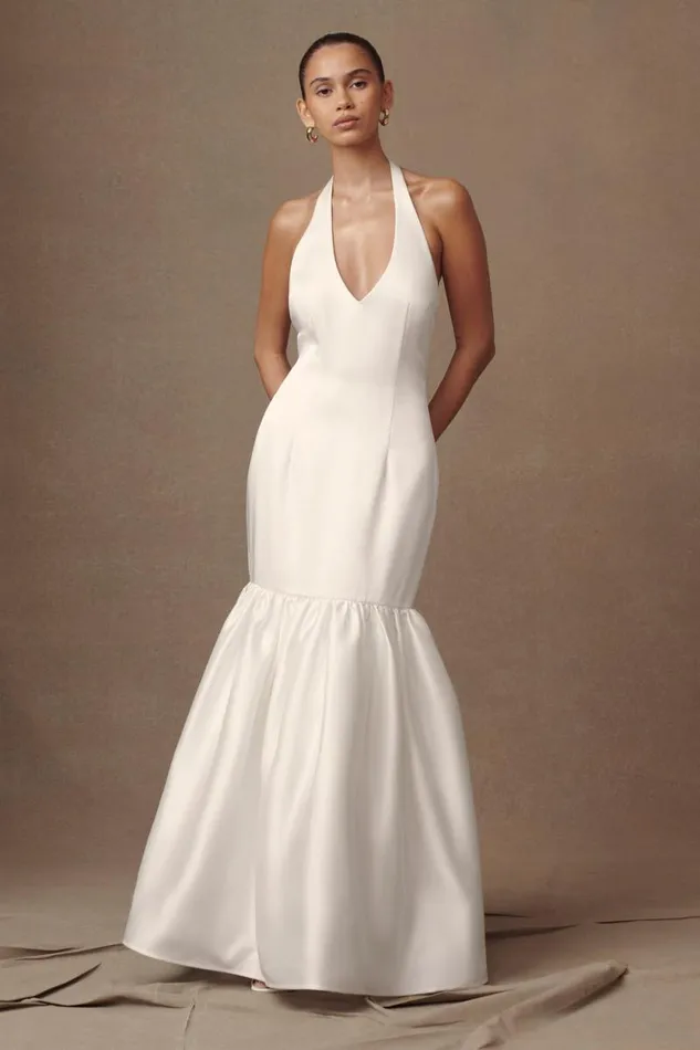 Women Meshki Dresses Danica Satin Halter Wedding Gown 8211 White