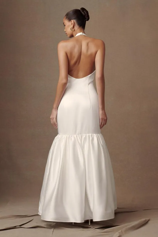 Women Meshki Dresses Danica Satin Halter Wedding Gown 8211 White