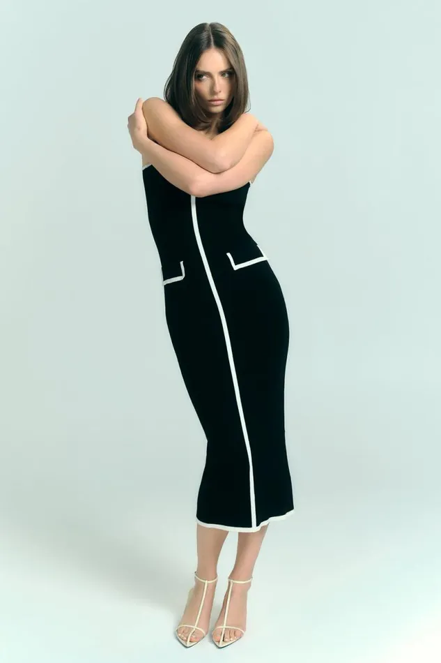 Women Meshki Dresses Eimear Contrast Knit Midi Dress 8211 BlackWhite