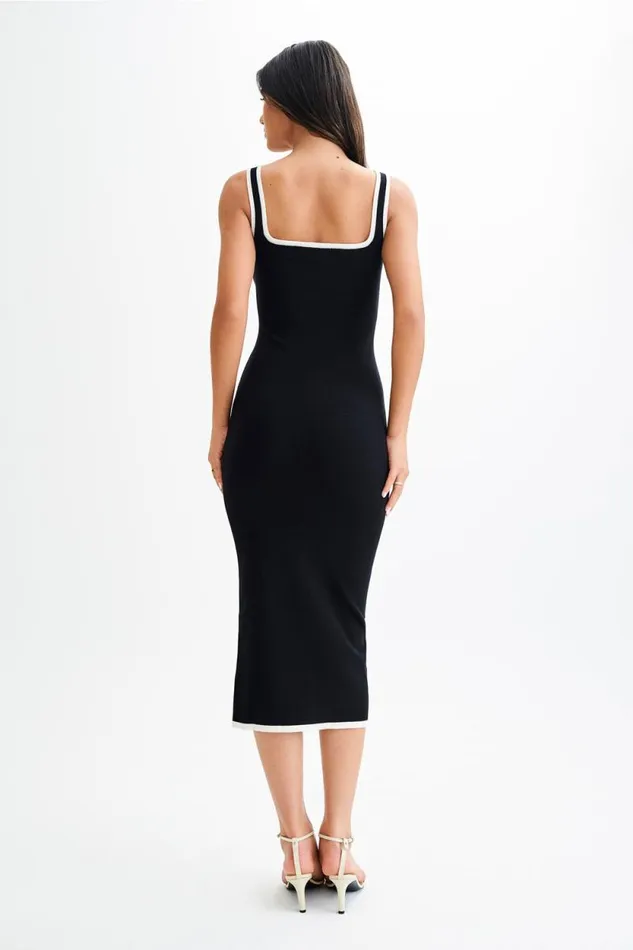 Women Meshki Dresses Eimear Contrast Knit Midi Dress 8211 BlackWhite