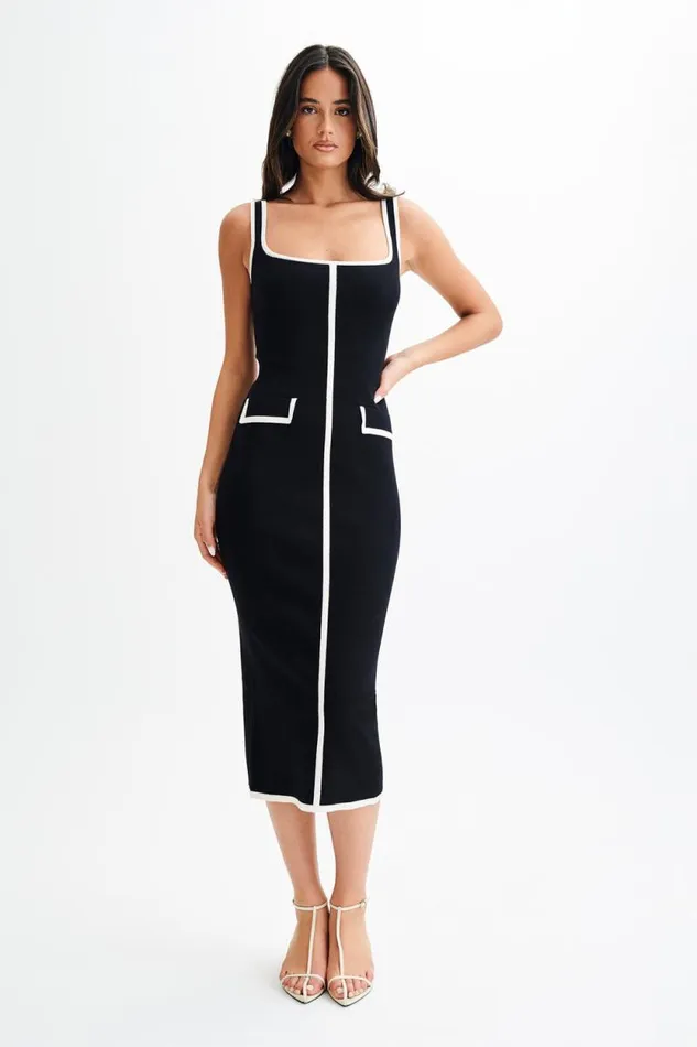 Women Meshki Dresses Eimear Contrast Knit Midi Dress 8211 BlackWhite