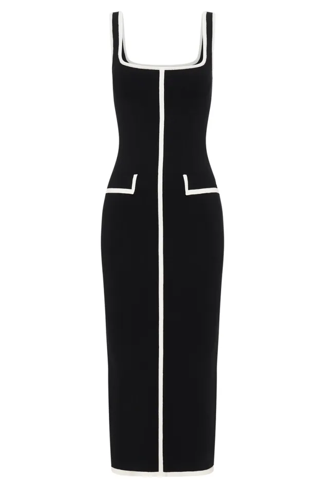 Women Meshki Dresses Eimear Contrast Knit Midi Dress 8211 BlackWhite