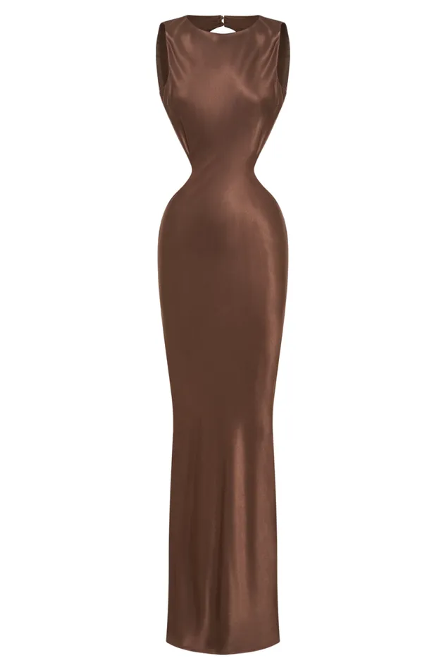 Women Meshki Dresses Electra Satin Cut Out Maxi Dress 8211 Mocha