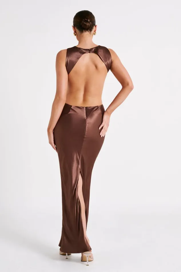 Women Meshki Dresses Electra Satin Cut Out Maxi Dress 8211 Mocha