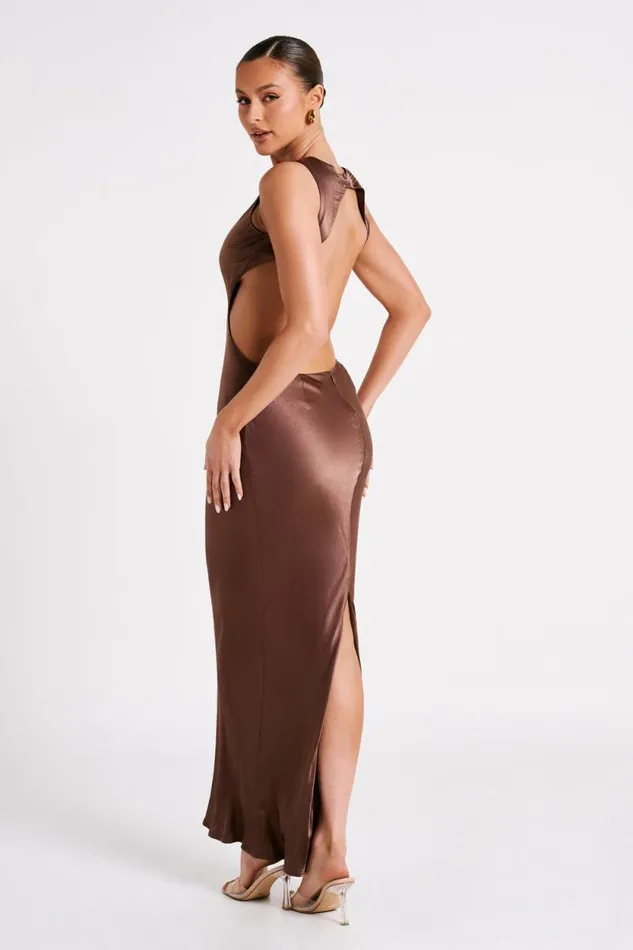 Women Meshki Dresses Electra Satin Cut Out Maxi Dress 8211 Mocha
