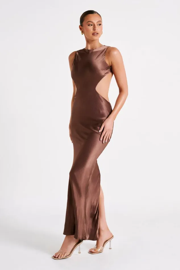 Women Meshki Dresses Electra Satin Cut Out Maxi Dress 8211 Mocha