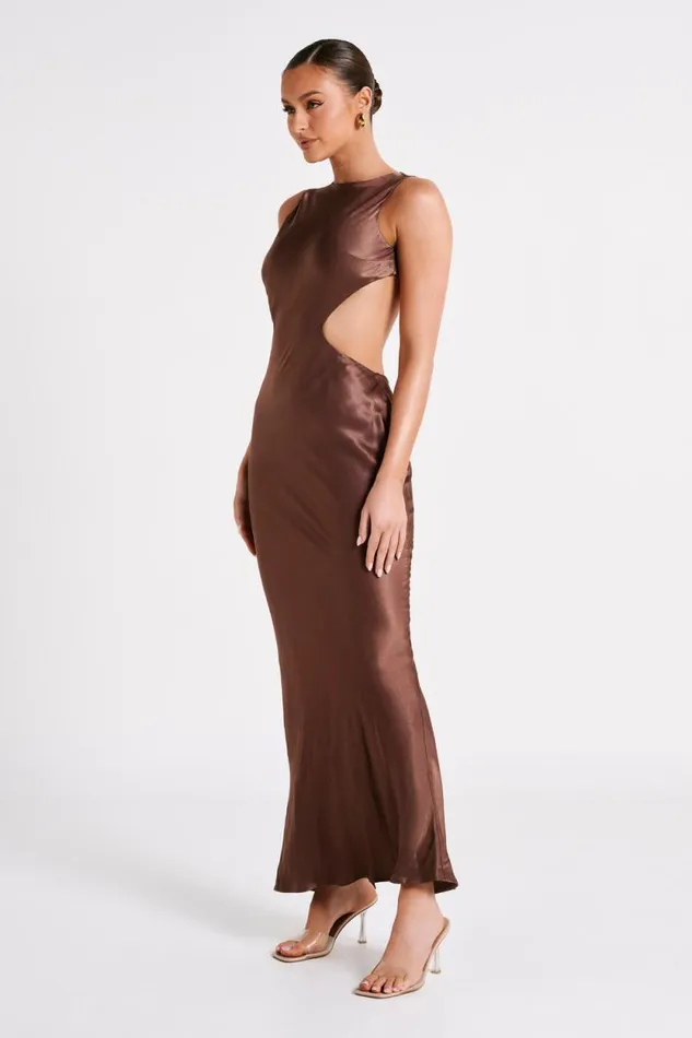 Women Meshki Dresses Electra Satin Cut Out Maxi Dress 8211 Mocha