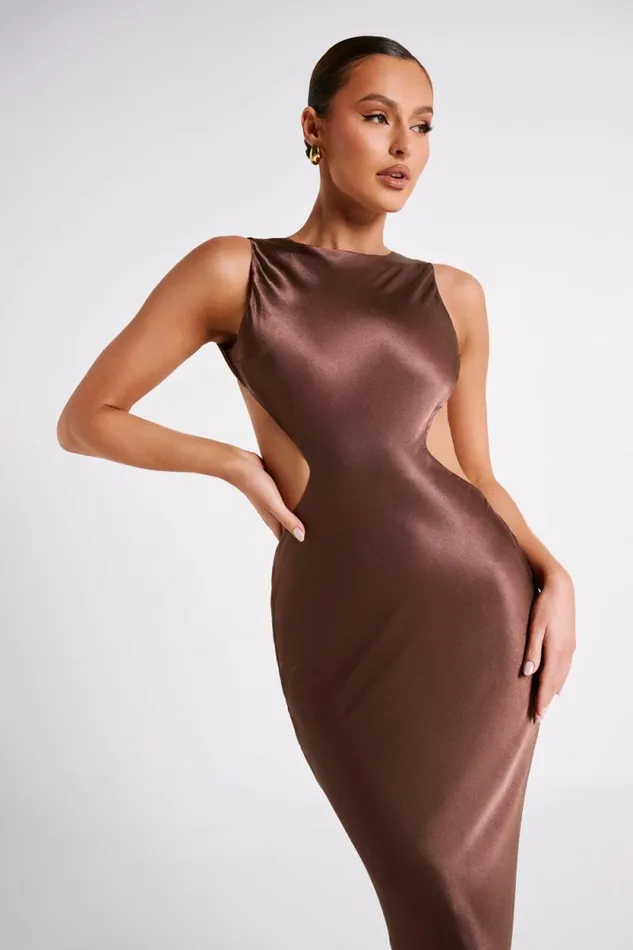 Women Meshki Dresses Electra Satin Cut Out Maxi Dress 8211 Mocha