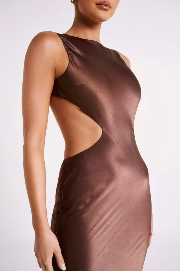 Women Meshki Dresses Electra Satin Cut Out Maxi Dress 8211 Mocha