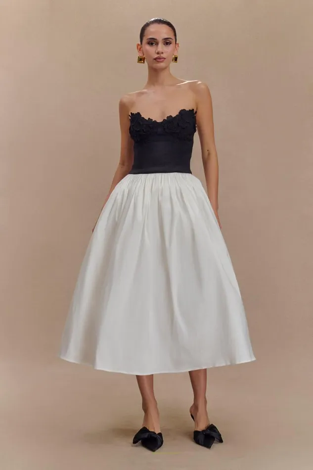 Women Meshki Dresses Elyssa Embroidered Contrast Midi Dress 8211 WhiteBlack