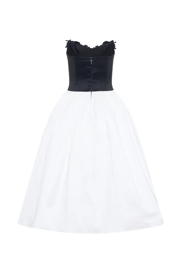 Women Meshki Dresses Elyssa Embroidered Contrast Midi Dress 8211 WhiteBlack