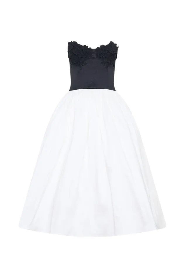 Women Meshki Dresses Elyssa Embroidered Contrast Midi Dress 8211 WhiteBlack