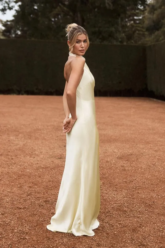 Women Meshki Dresses Esther Iridescent Satin Cowl Maxi Dress 8211 Lemon Sorbet