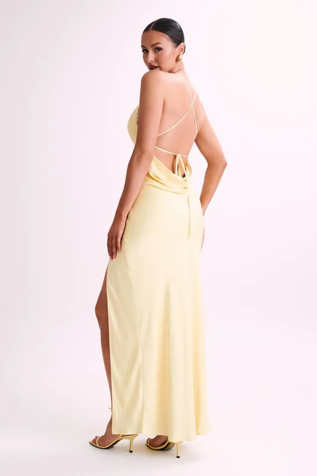 Women Meshki Dresses Gina Satin Slip Maxi Dress With Lace 8211 Lemon