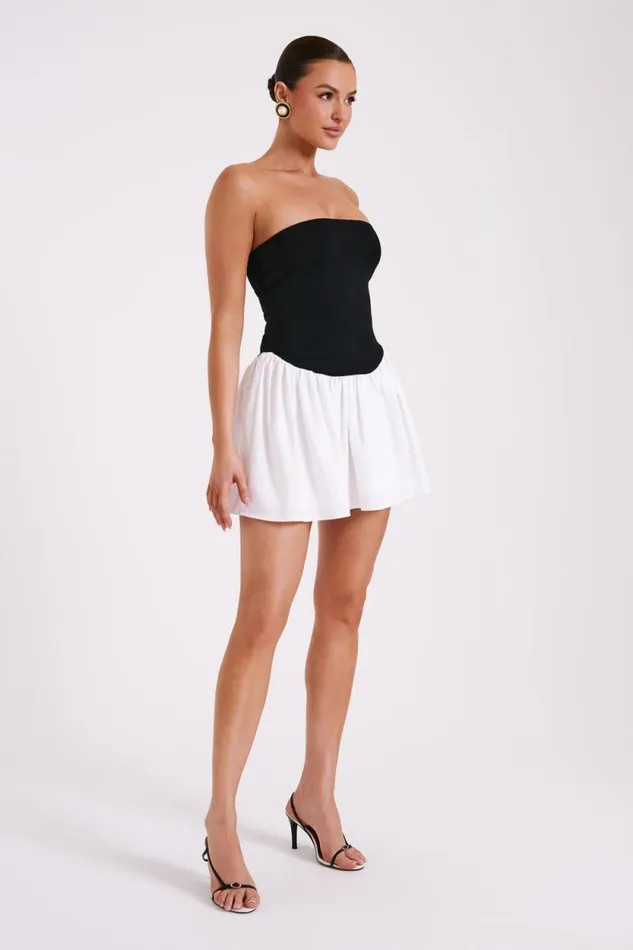 Women Meshki Dresses Hannah Knit And Linen Mini Dress 8211 BlackWhite