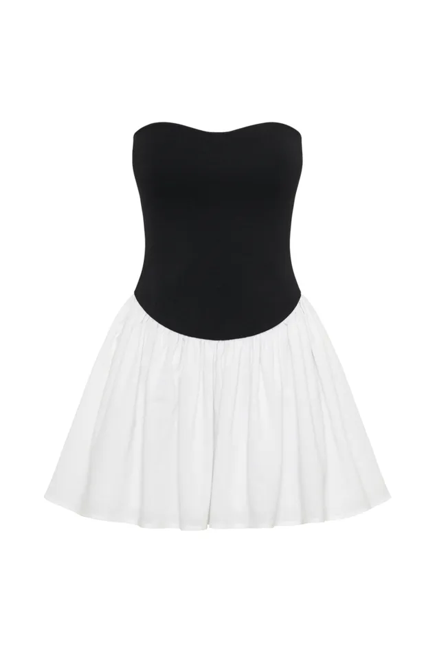 Women Meshki Dresses Hannah Knit And Linen Mini Dress 8211 BlackWhite