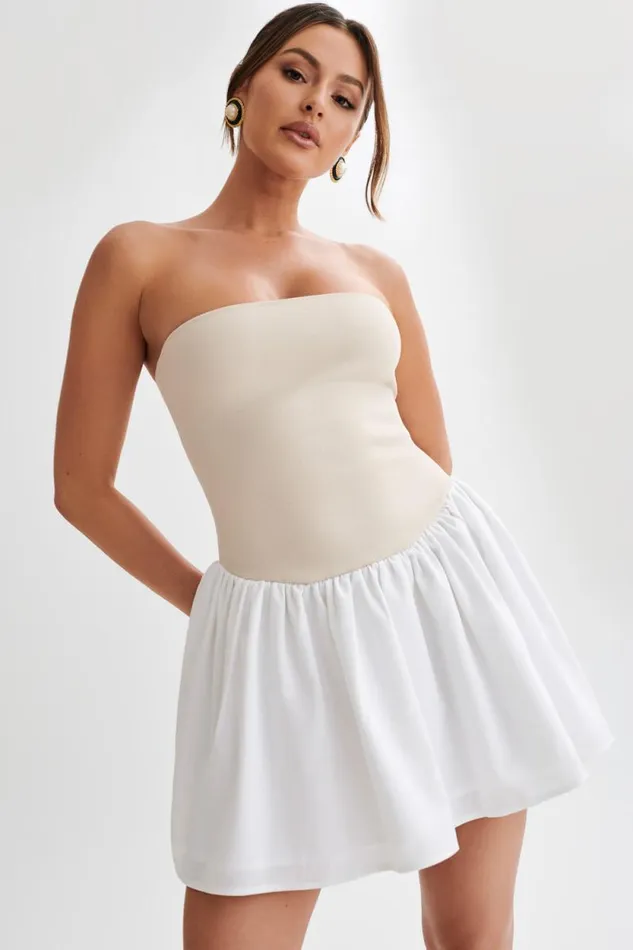 Women Meshki Dresses Hannah Knit And Linen Mini Dress 8211 NaturalWhite
