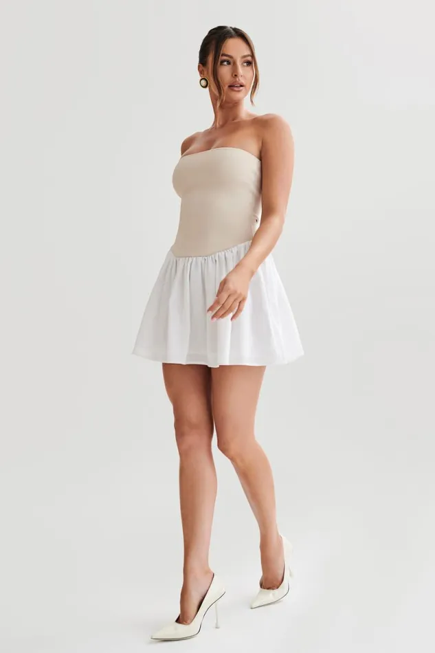 Women Meshki Dresses Hannah Knit And Linen Mini Dress 8211 NaturalWhite