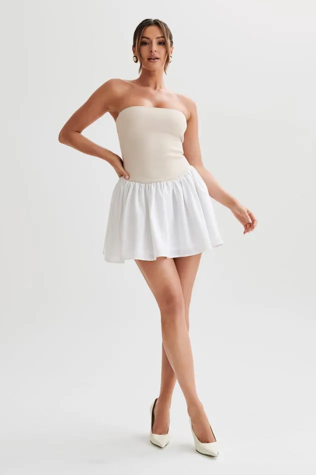 Women Meshki Dresses Hannah Knit And Linen Mini Dress 8211 NaturalWhite
