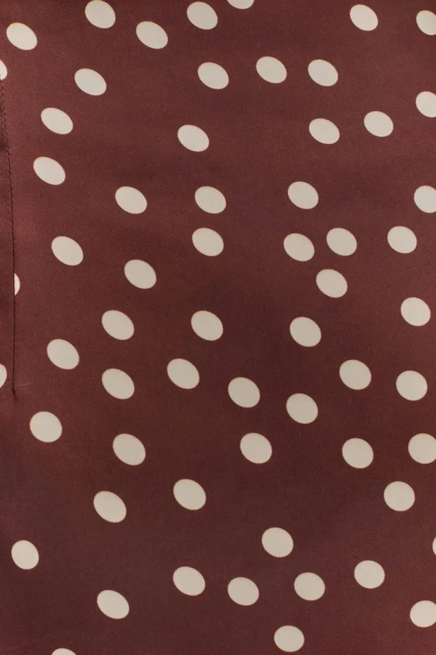 Women Meshki Dresses Joan Satin Asymmetrical Mini Dress 8211 Brown Polka Dot Print