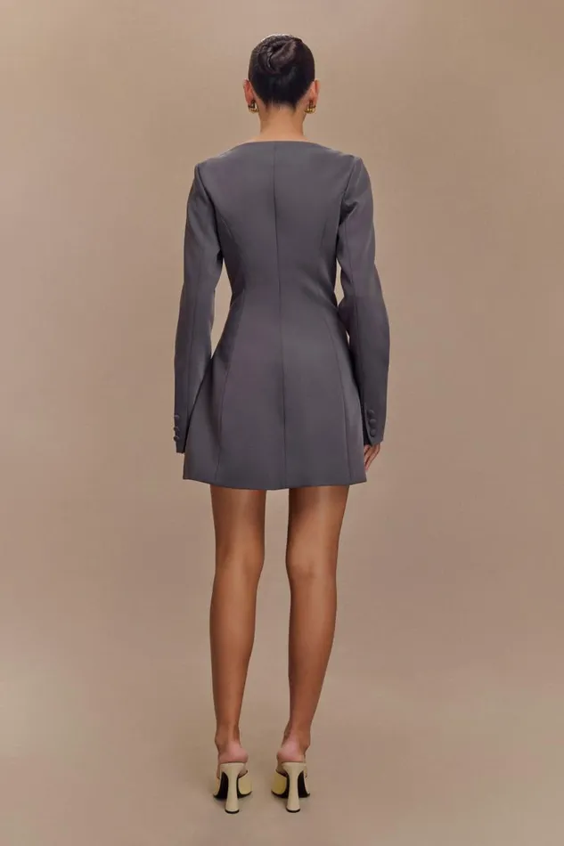 Women Meshki Dresses Jolie Boat Neck Suiting Mini Dress 8211 Charcoal Grey