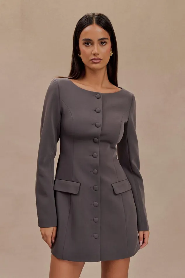 Women Meshki Dresses Jolie Boat Neck Suiting Mini Dress 8211 Charcoal Grey