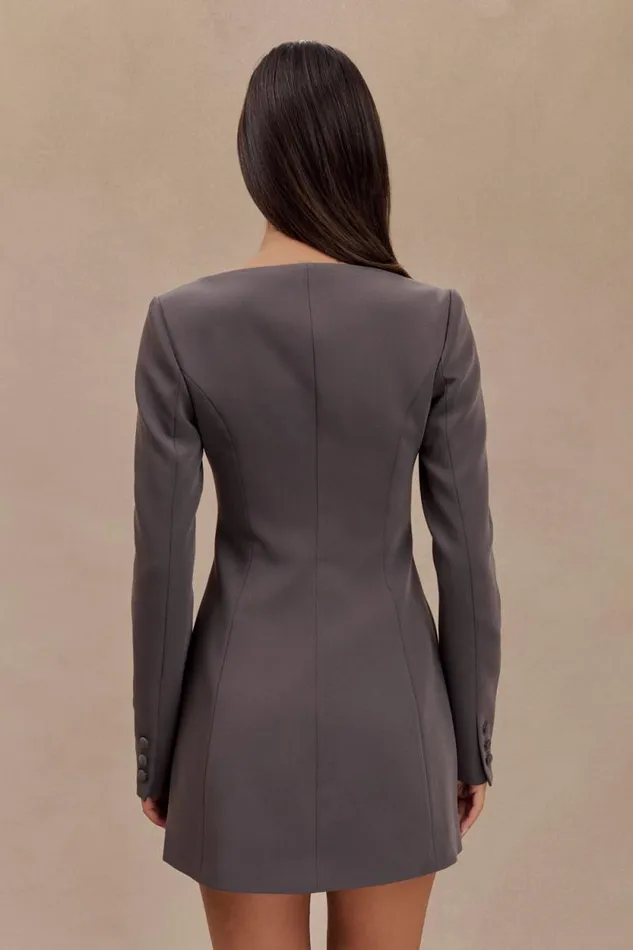 Women Meshki Dresses Jolie Boat Neck Suiting Mini Dress 8211 Charcoal Grey