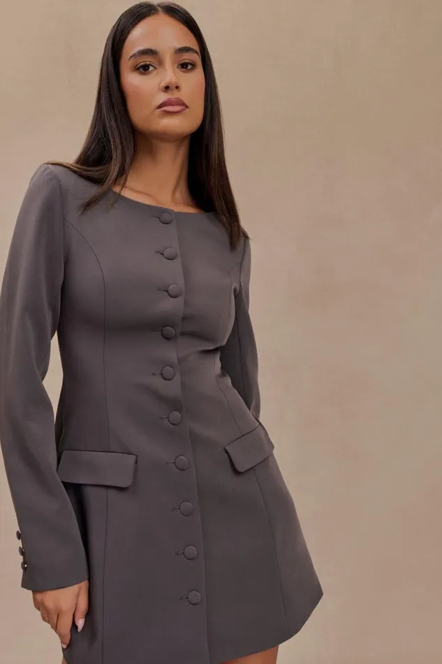 Women Meshki Dresses Jolie Boat Neck Suiting Mini Dress 8211 Charcoal Grey