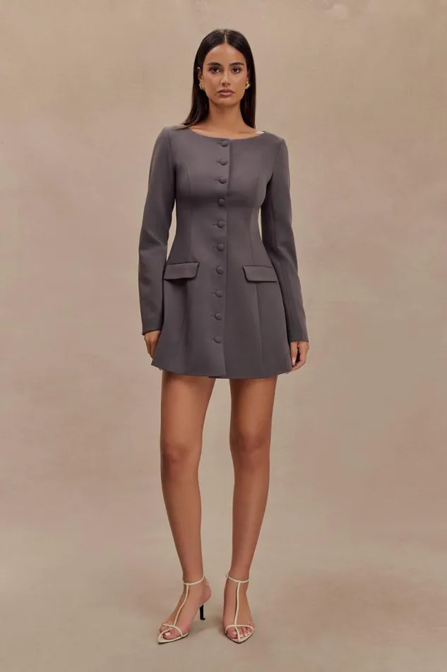 Women Meshki Dresses Jolie Boat Neck Suiting Mini Dress 8211 Charcoal Grey