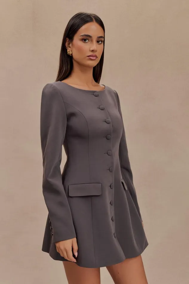 Women Meshki Dresses Jolie Boat Neck Suiting Mini Dress 8211 Charcoal Grey