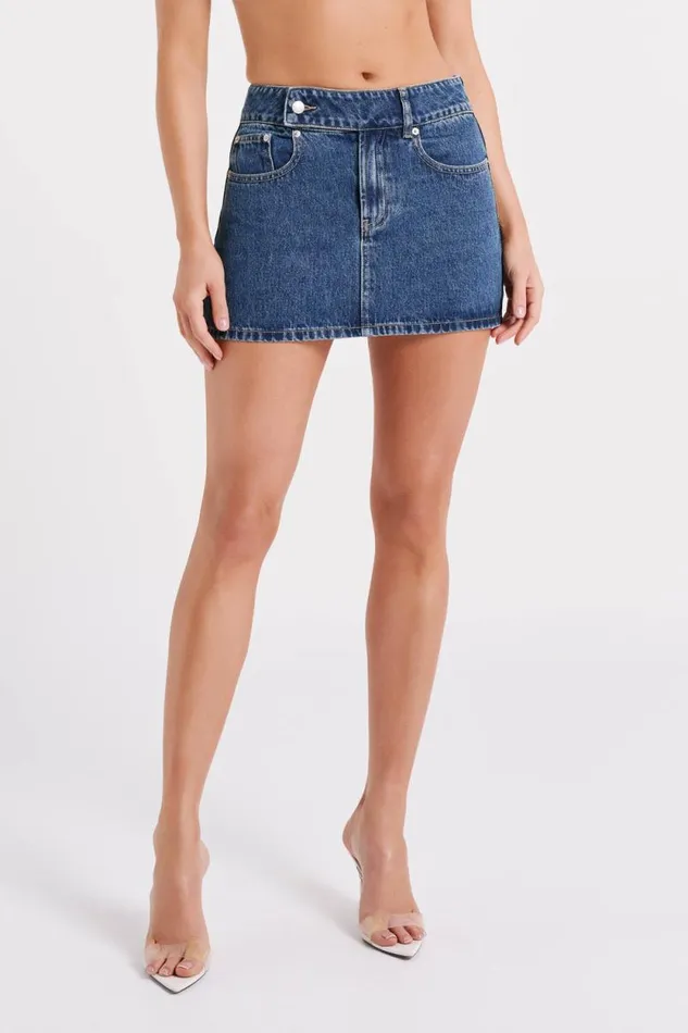 Women Meshki Dresses Julienne Denim Mini Skirt 8211 Dark Blue