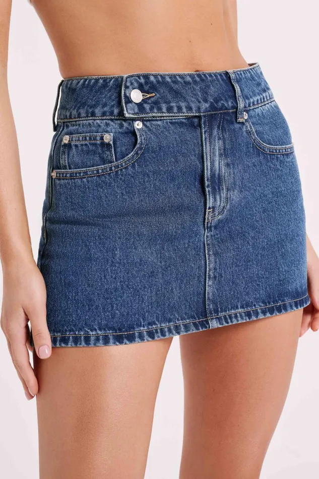 Women Meshki Dresses Julienne Denim Mini Skirt 8211 Dark Blue