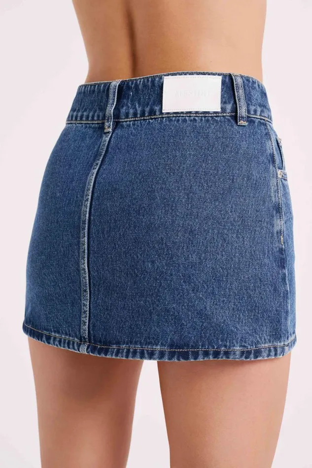 Women Meshki Dresses Julienne Denim Mini Skirt 8211 Dark Blue