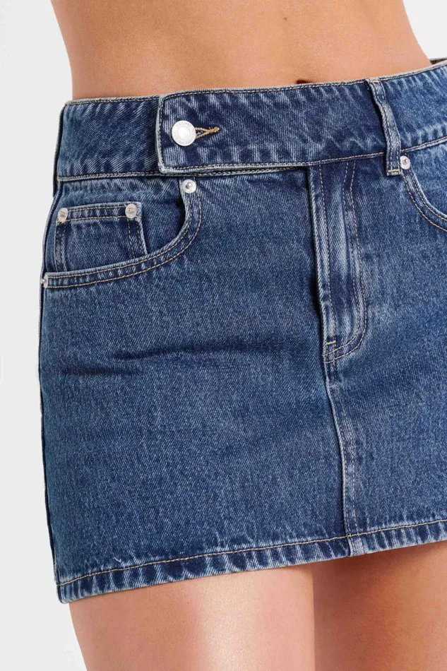 Women Meshki Dresses Julienne Denim Mini Skirt 8211 Dark Blue