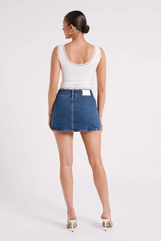 Women Meshki Dresses Julienne Denim Mini Skirt 8211 Dark Blue