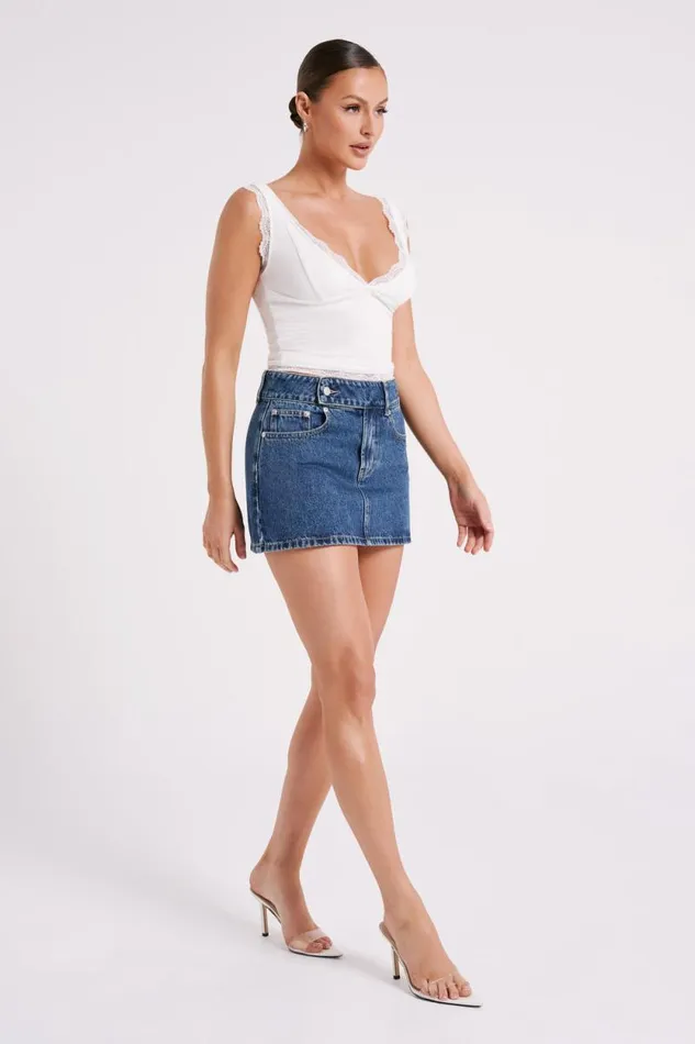 Women Meshki Dresses Julienne Denim Mini Skirt 8211 Dark Blue