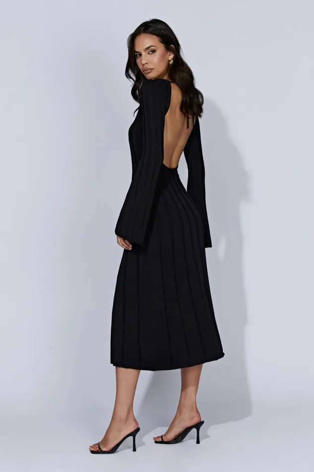 Women Meshki Dresses Juniper Flare Sleeve Knit Midi Dress 8211 Black