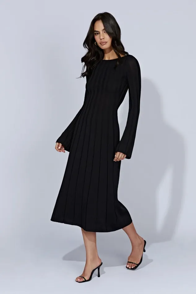 Women Meshki Dresses Juniper Flare Sleeve Knit Midi Dress 8211 Black Women Meshki Dresses Juniper Flare Sleeve Knit Midi Dress 8211 Black