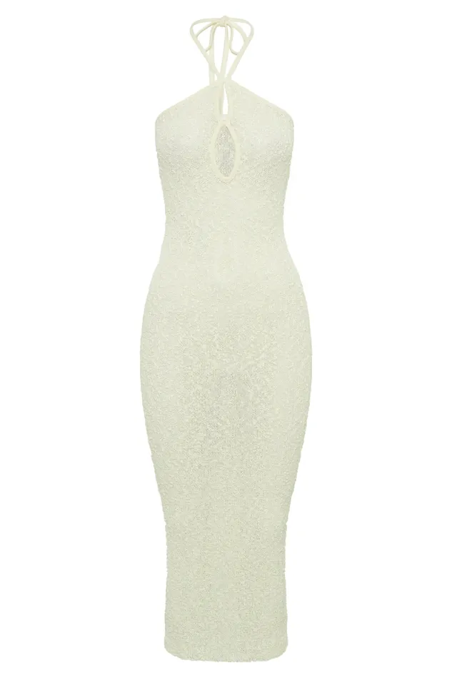 Women Meshki Dresses Kahali Boucle Halter Midi Dress 8211 Cream