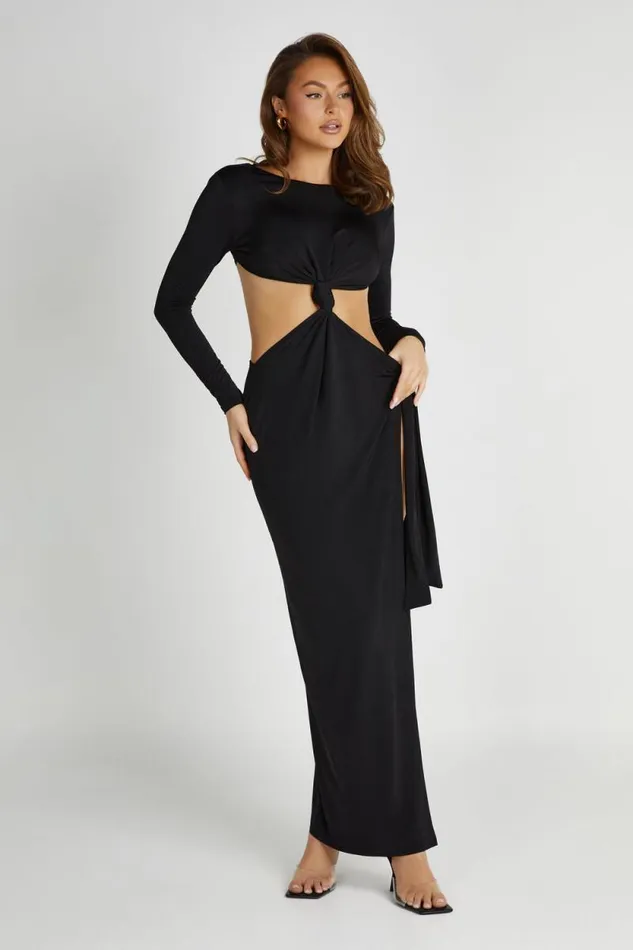Women Meshki Dresses Kiandra Slinky Knot Maxi Dress 8211 Black