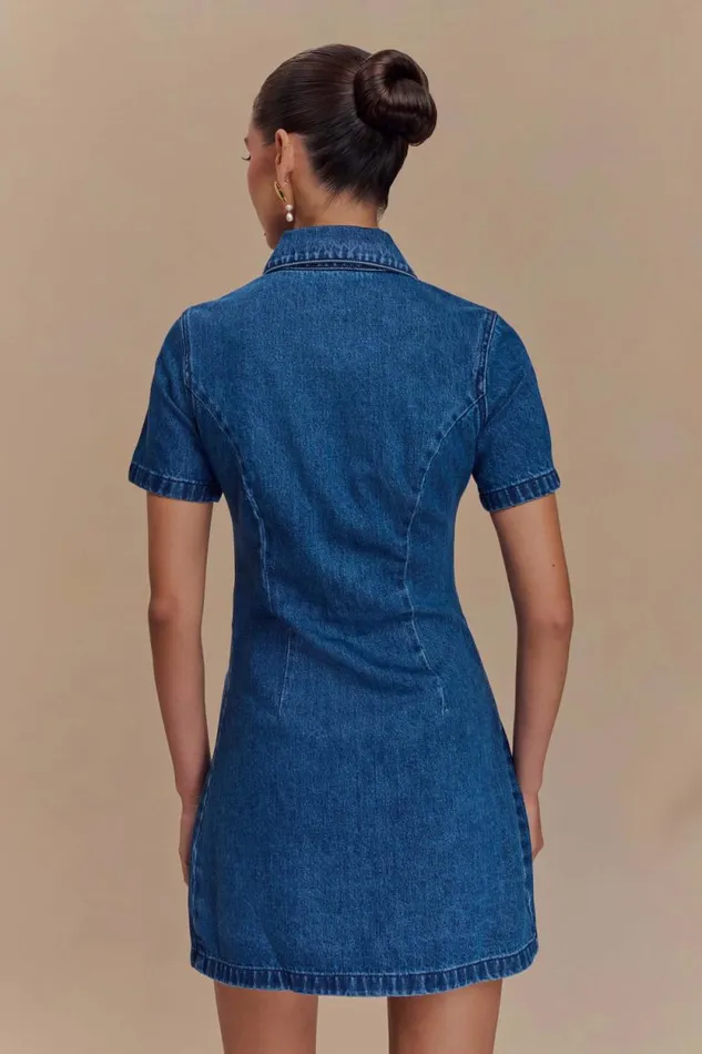 Women Meshki Dresses Leighton Denim Button Down Mini Dress 8211 Dark Blue