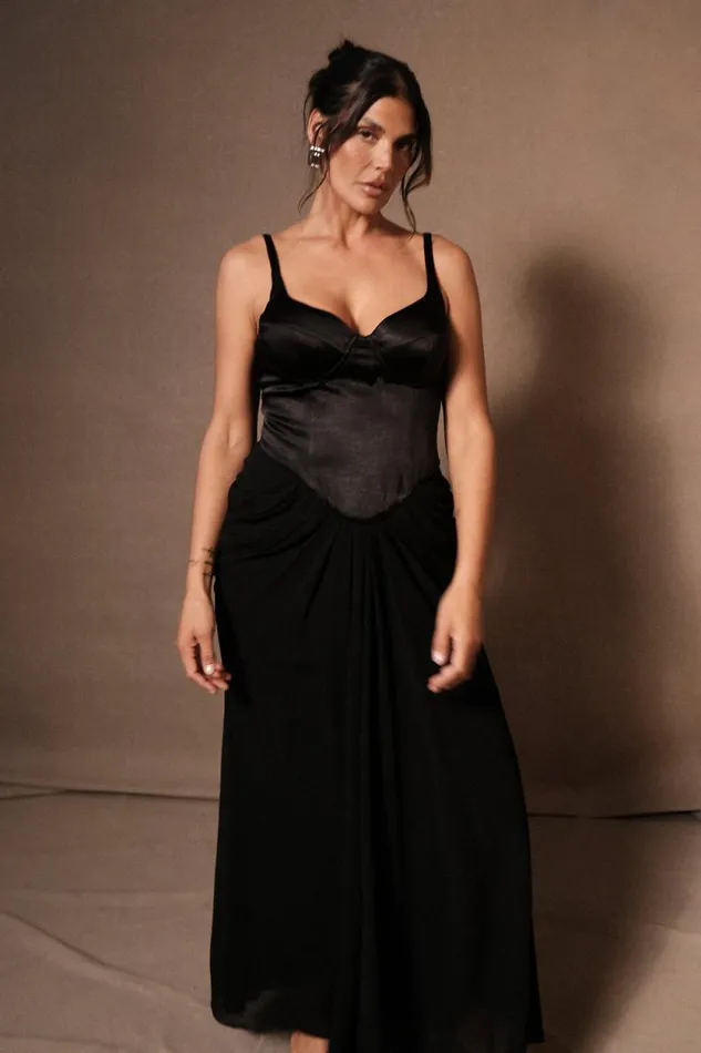 Women Meshki Dresses Leila Satin Corset Maxi Dress 8211 Black