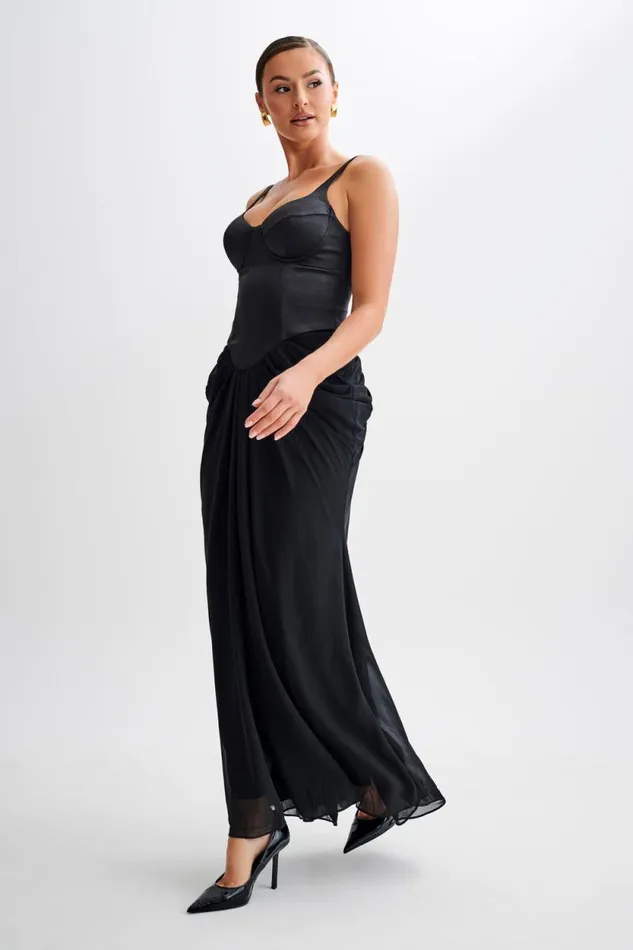 Women Meshki Dresses Leila Satin Corset Maxi Dress 8211 Black