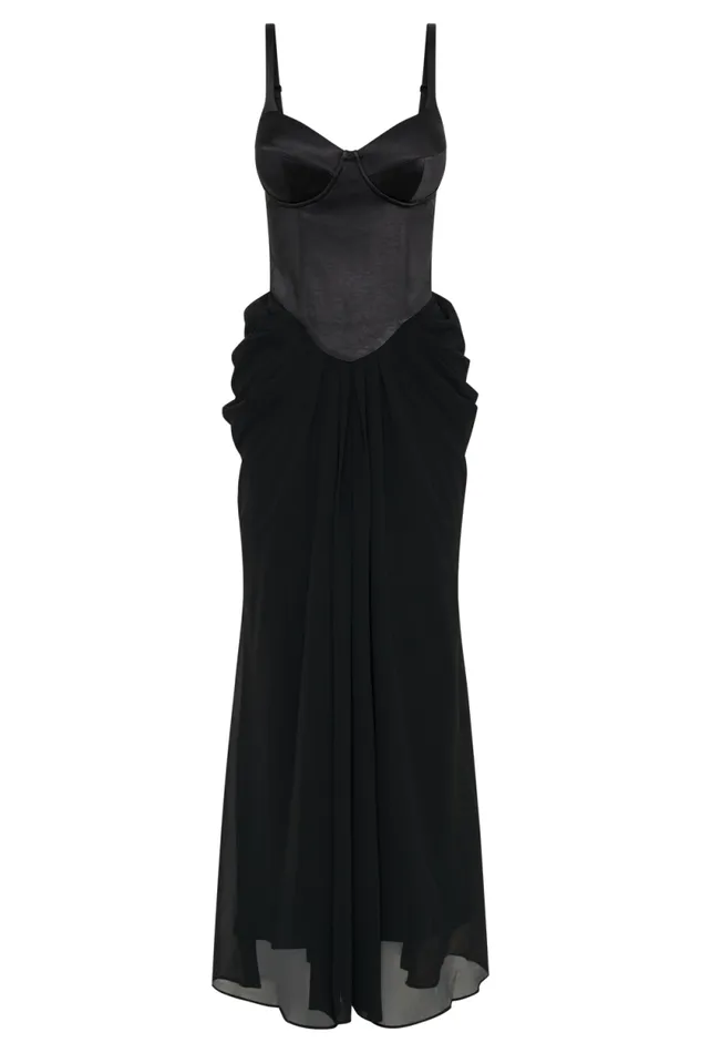 Women Meshki Dresses Leila Satin Corset Maxi Dress 8211 Black