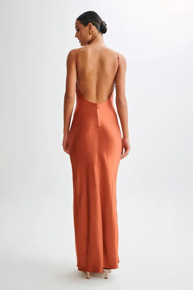 Women Meshki Dresses Lucia Satin Cut Out Maxi Dress 8211 Burnt Orange Women Meshki Dresses Lucia Satin Cut Out Maxi Dress 8211 Burnt Orange