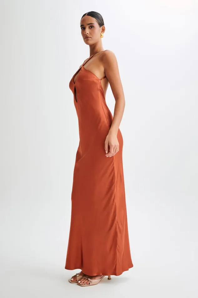 Women Meshki Dresses Lucia Satin Cut Out Maxi Dress 8211 Burnt Orange Women Meshki Dresses Lucia Satin Cut Out Maxi Dress 8211 Burnt Orange