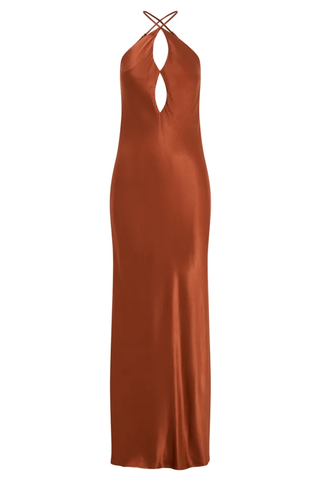 Women Meshki Dresses Lucia Satin Cut Out Maxi Dress 8211 Burnt Orange Women Meshki Dresses Lucia Satin Cut Out Maxi Dress 8211 Burnt Orange