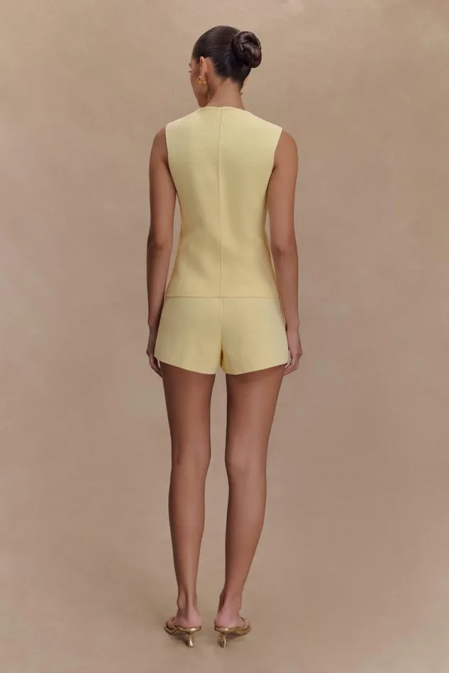 Women Meshki Dresses Malika Sleeveless Gold Button Vest 8211 Lemon