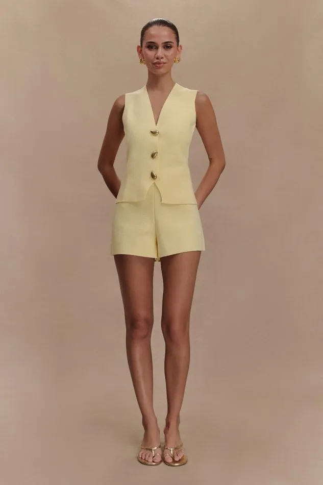 Women Meshki Dresses Malika Sleeveless Gold Button Vest 8211 Lemon